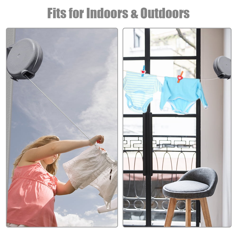 Retractable Clothesline Portable Heavy Duty PVC Retracting Clothes Line Single Line 49 Feet Clothes Drying Rack for Indoors Outdoors