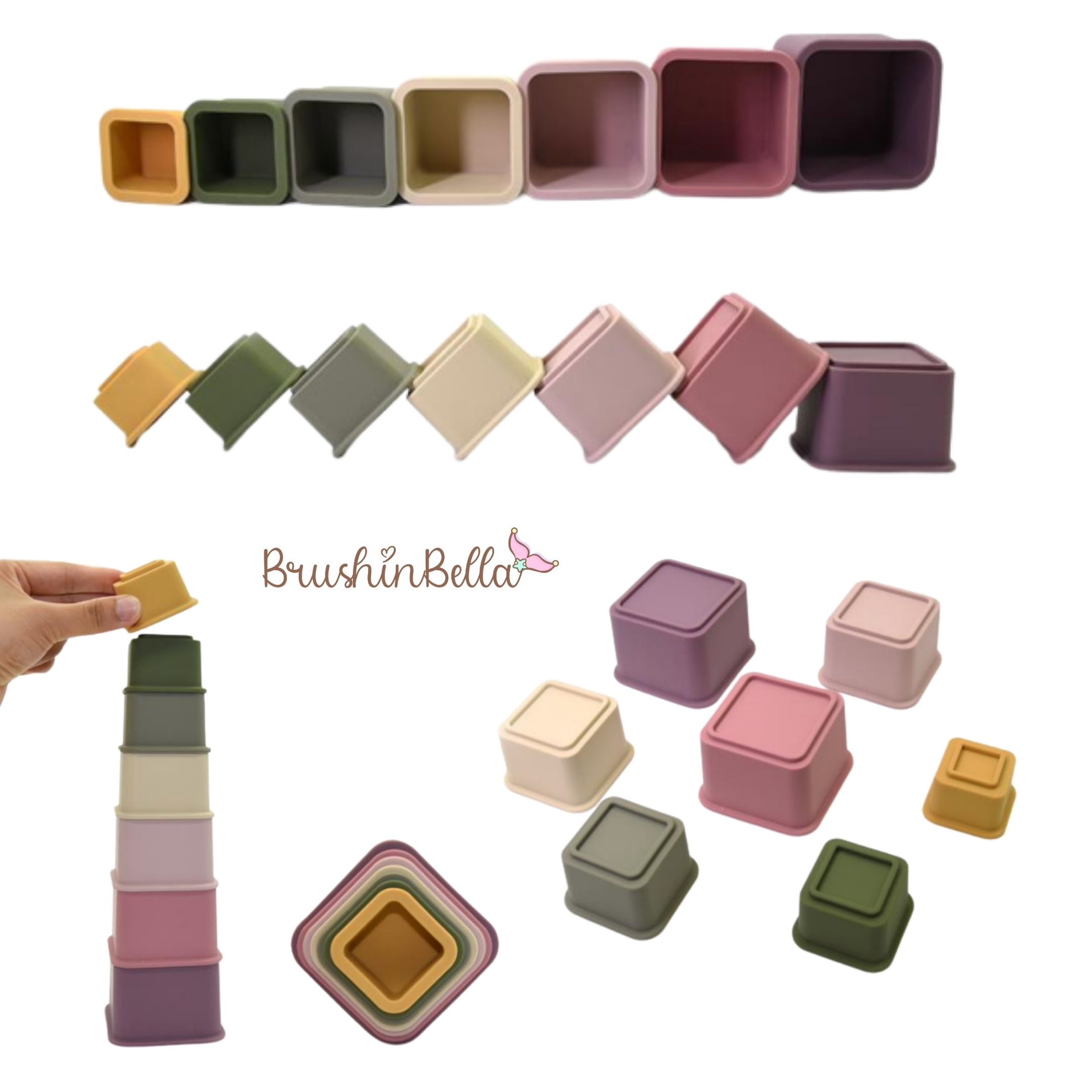 BrushinBella Silicone Stackable Toys - Montessori Silicone Toys - Toddler Stackable Montessori Toys - Dishwasher-Safe Educational Toys - Toddler Silicone Toys – Sensory Star Toys – 7 Layers