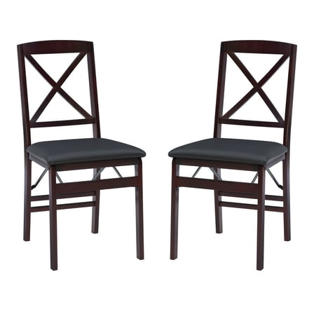 Linon Farrow Indoor Faux Leather Folding Chair with Cross-Back, Set of 2, Merlot/Dark Brown