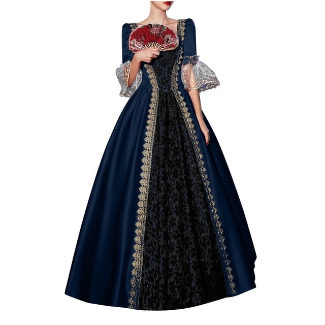 Huanglei Robe Manche Femmes Robe Gothique Rétro Vintage Demi-Cour Robe pour Femmes