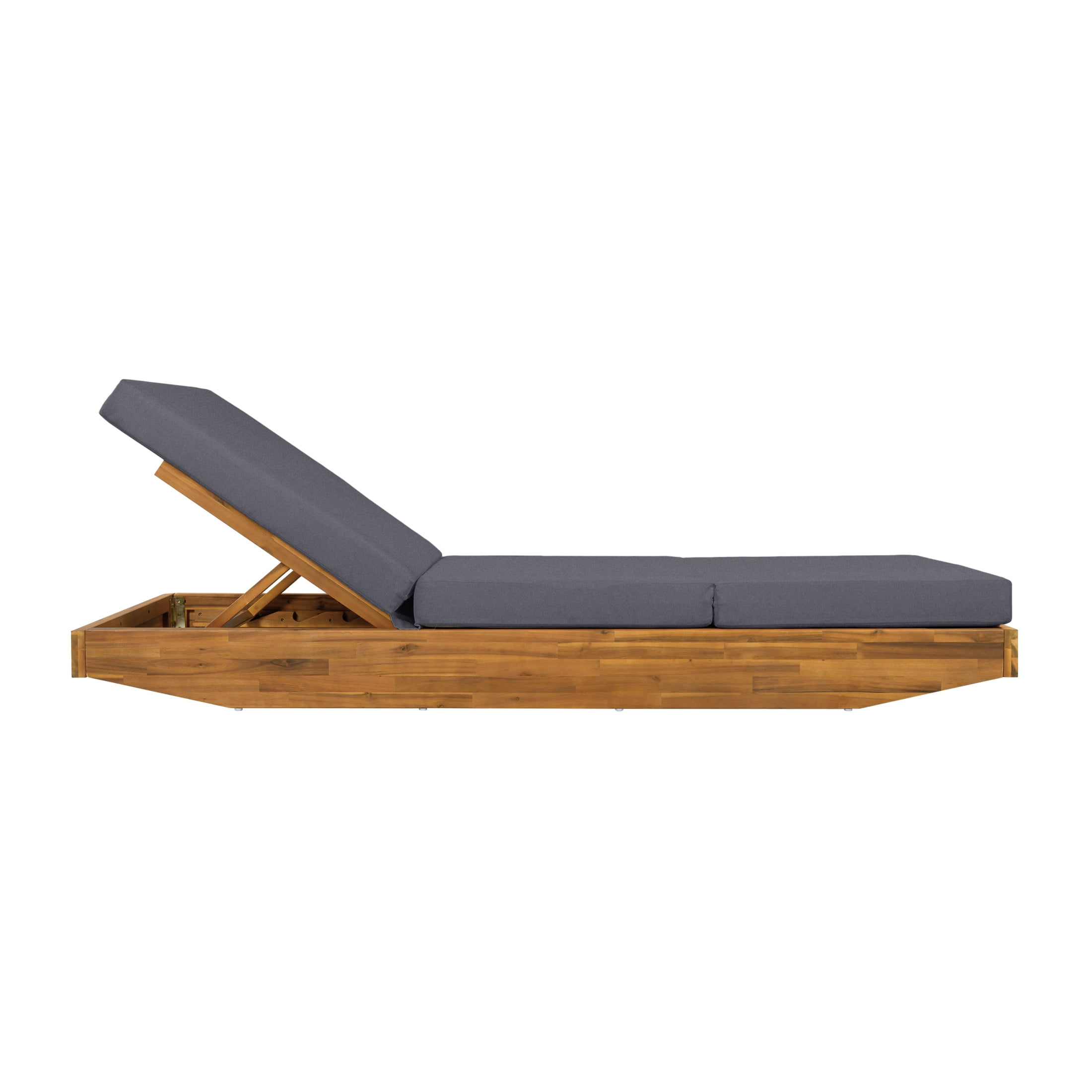 Christopher Knight Home Boat-Shape Patio Chaise Lounge Chair with 3-Fold Cushion, 3-Position Recliner, Teak+Dark Gray