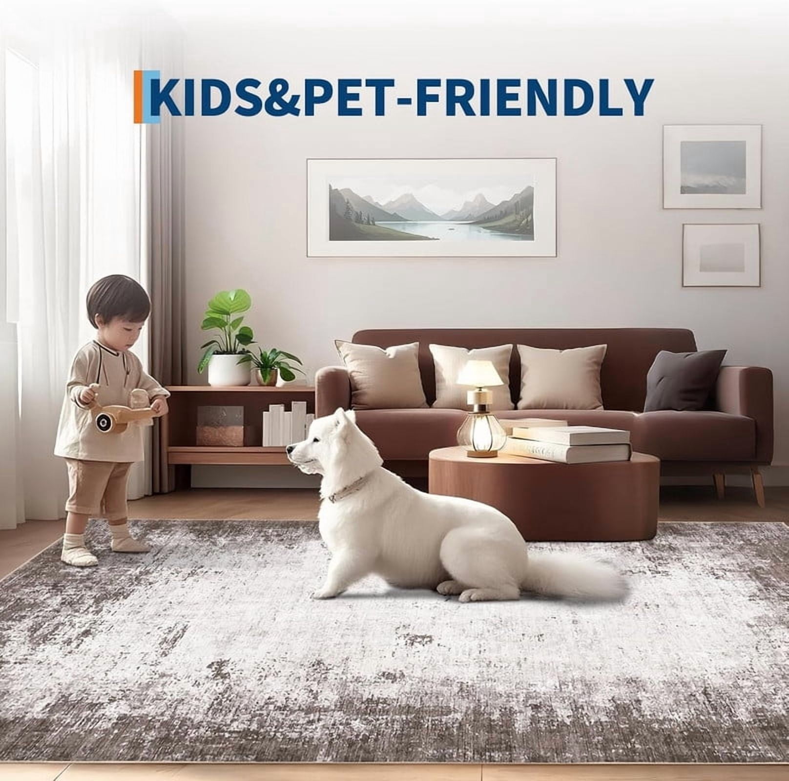 Abstract Area Rugs 6x9 Ultra-Soft Modern Indoor Carpet, Stain-Resistant Neutral Floor Cover, Non-Slip Distressed Throw Rug, Easy Cleaning, Perfect for Living Room, Office,Brown
