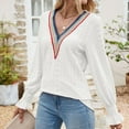 thumbnail image 5 of Scyoekwg Long Sleeve Tshirt Womens Clothes V-Neck Eyelet Tops Crochet Lace Trim Elegant Shirts Solid Color Vintage Casual Fall Clothes Lightweight Loose Blouses, 5 of 5