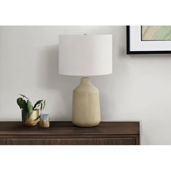 Table Lamp Lighting, 24"h, Table Lamp, Beige Concrete, Ivory / Cream Shade, Contemporary,Bedroom Lamp