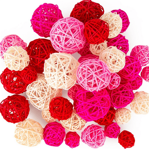 42PCS Wicker Rattan Balls, Pink Balls Bowl Fillers Vase for Wedding Birthday Party Home Table Decor