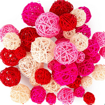 42PCS Wicker Rattan Balls, Pink Balls Bowl Fillers Vase for Wedding Birthday Party Home Table Decor