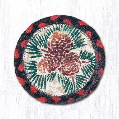 5"X5" Burgundy/Mustard Pine Tree Round Individual Coaster