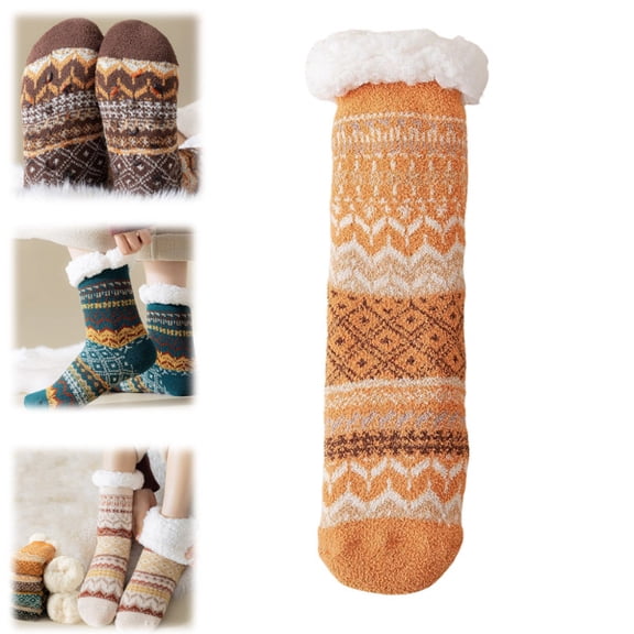 Womens Slipper Fuzzy Socks Fluffy Winter Warm Thick Thermal Cozy Plush Cabin Soft Fleece Non Slip Socks (Orange)