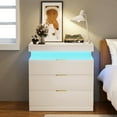 thumbnail image 2 of GZXS Modern Nightstand with Sliding Top, Hidden Charging Station, RGB LED Lights & 3 Storage Drawers, Bedside Table for Bedroom or Living Room, White, 2 of 8