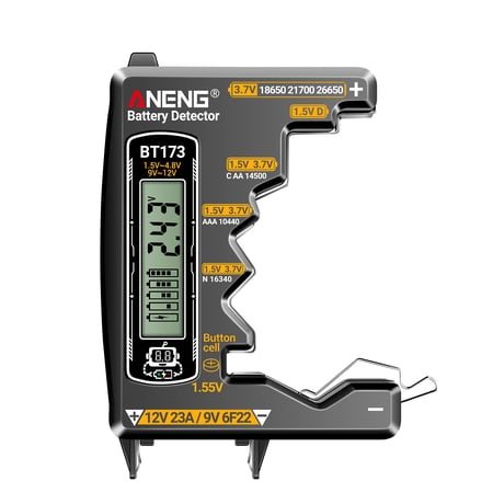 ANENG BT173 Battery Tester, Universal Checker for AA AAA 9V 12V 23A Button & 18650 Lithium Batteries, Dual Display Power-Free Detector