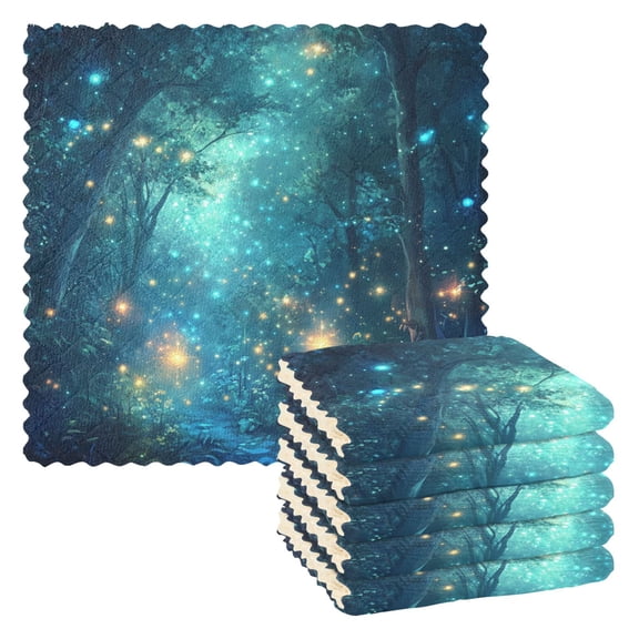 Yayeee 6 Pack Kitchen Dish Cloths for Washing Dishes Soft Absorbent Microfiber Towels, Magical Forest Glowing Lights