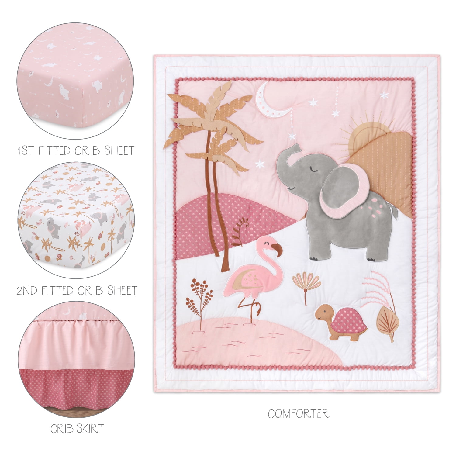 The Peanutshell Organic Cotton Crib Bedding Set for Baby Girls, Safari Oasis, 4 Pieces