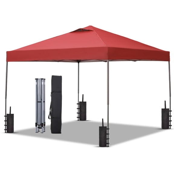 Ainfox 10x10 ft Pop Up Canopy Tent with 4 Weighted Bags, Instant Outdoor Shade Shelter with Portable Carrying Bag, Waterproof UV Protection Gazebo for Events, Parties and Beach,Red