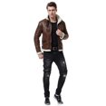 thumbnail image 4 of AOWOFS Chaqueta de piel sintética para hombre, color marrón, estilo bomber, ante de piel de oveja, cuello alto, 4 of 5