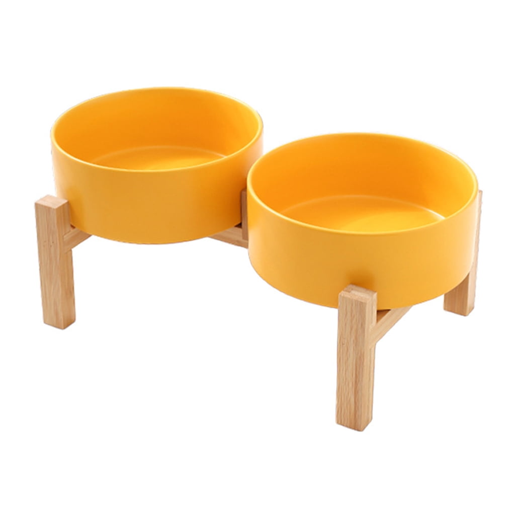 NonSlip Ceramic Pet Feeders Bowl Set Elevated Wood Double Bowl Dish Set Large Capacity Dog Cats Feeding Accessories