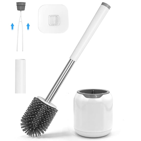 TidyBliss Silicone Toilet Brush and Holder Set for RV Camper (White & Grey)