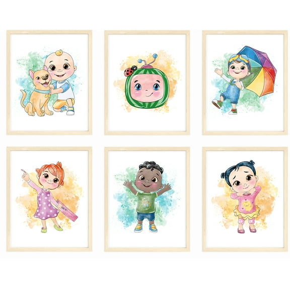 Nistio® Cocomelon Nursery Wall Art Prints, Watercolor Nursery Posters, Newborn Gift, Baby Room Decor, Unframed, Set of 6 Prints, 8x10