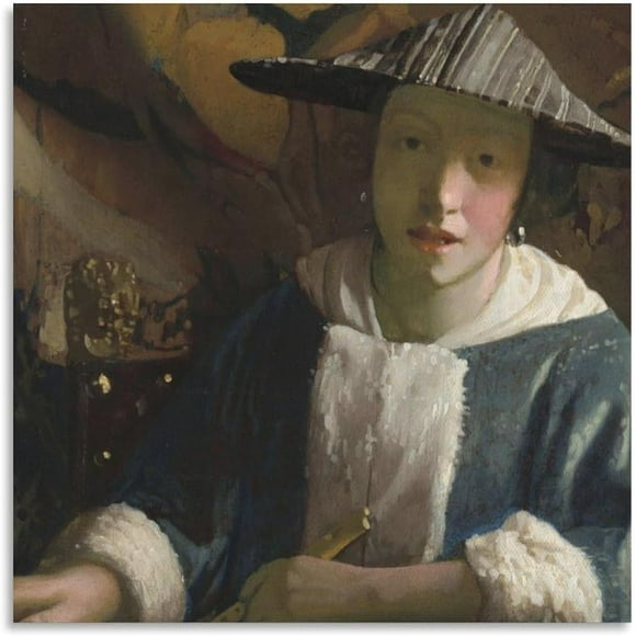PPHAOSHO Johannes Vermeer Girl with Flute Poster frameless Painting Canvas Wall Posters Art Picture Print Modern Home Decor 16x24inch