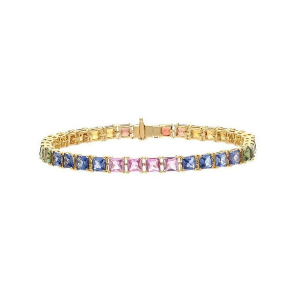 Rainbow sapphire bracelet 18k gold plated silver jewelry / Natural 4MM square cut gemstone bracelet / Multi sapphire tennis bracelet