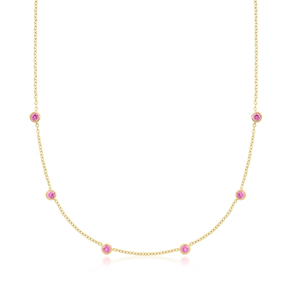 Pure Collection by Ross-Simons 0.70 ct. t.w. Bezel-Set Lab-Grown Pink Sapphire Station Necklace in 18kt Gold Over Sterling, Women's, Adult