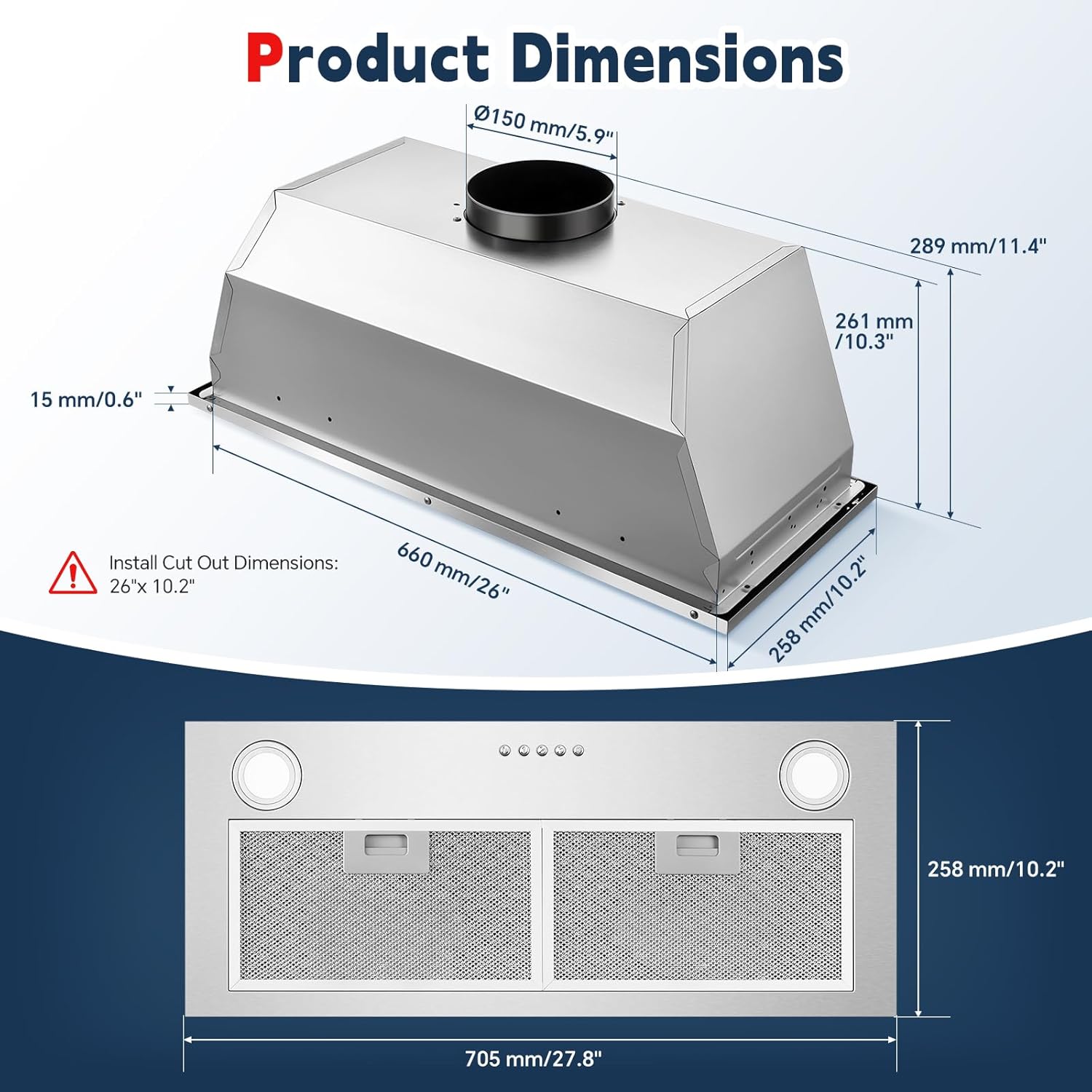30 inch Built in Range Hood Stainless Steel 600 CFM Integrated Range hood Kitchen Cooking Vented Hoods