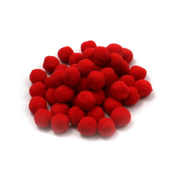 1 in. Pom Poms Furry Balls, Red - 50 Count - Pack of 12