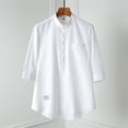 thumbnail image 4 of USNSM Mens Cotton Linen Henley Shirts Long Sleeve Casual Shirt Solid Color Summer Beach Hippie T-Shirt Band Collar Shirt with Pocket White XXL, 4 of 6