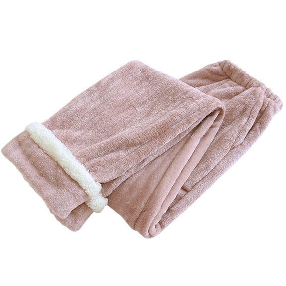 ZQUUVOU Women's Pajamas Pants Plus Size Ribbed Straight Leg Loose Fleece Pants Elastic Waist Thermal Winter Home Wear Pink