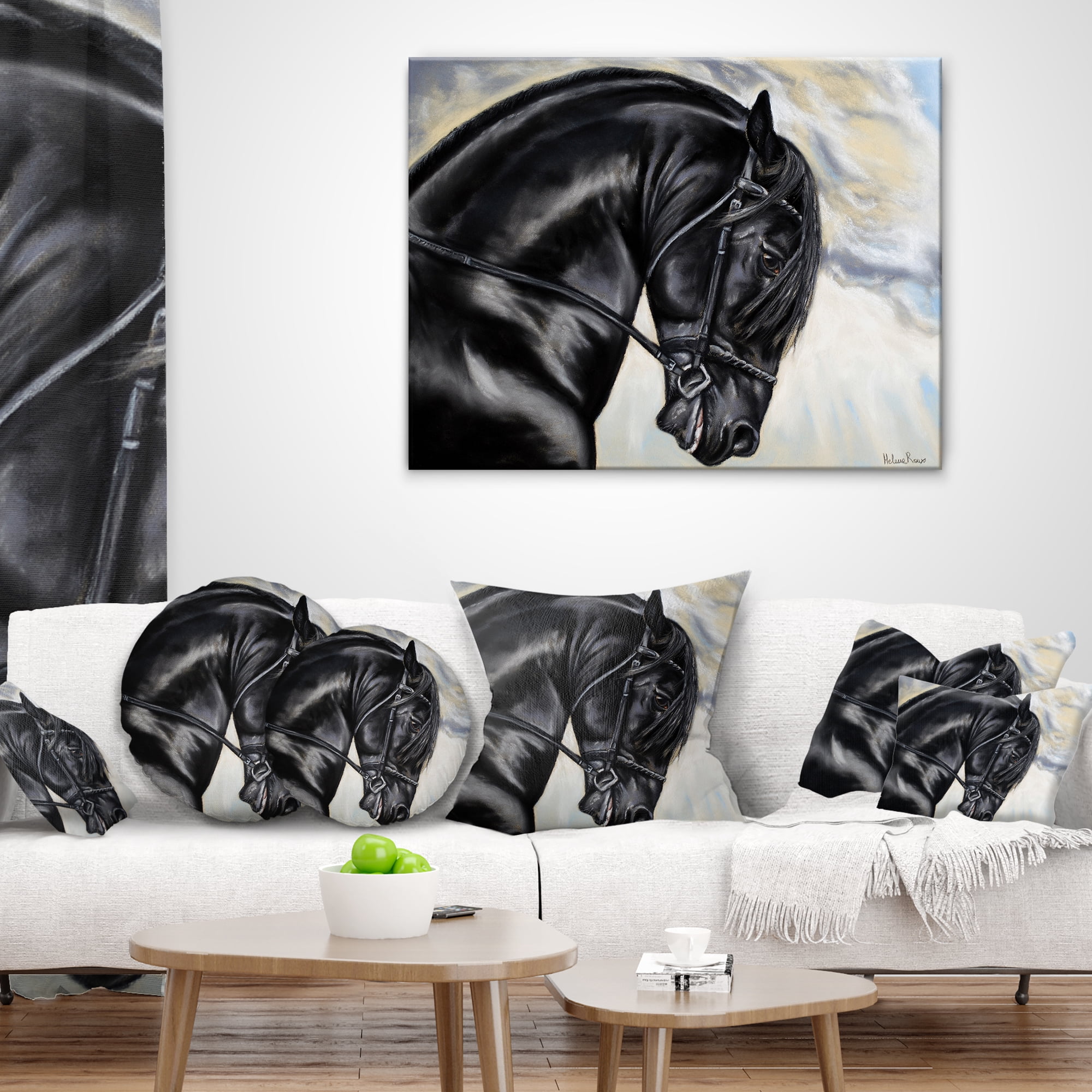 Designart Friesian Horse Painting - Animal Throw Pillow - 12x20