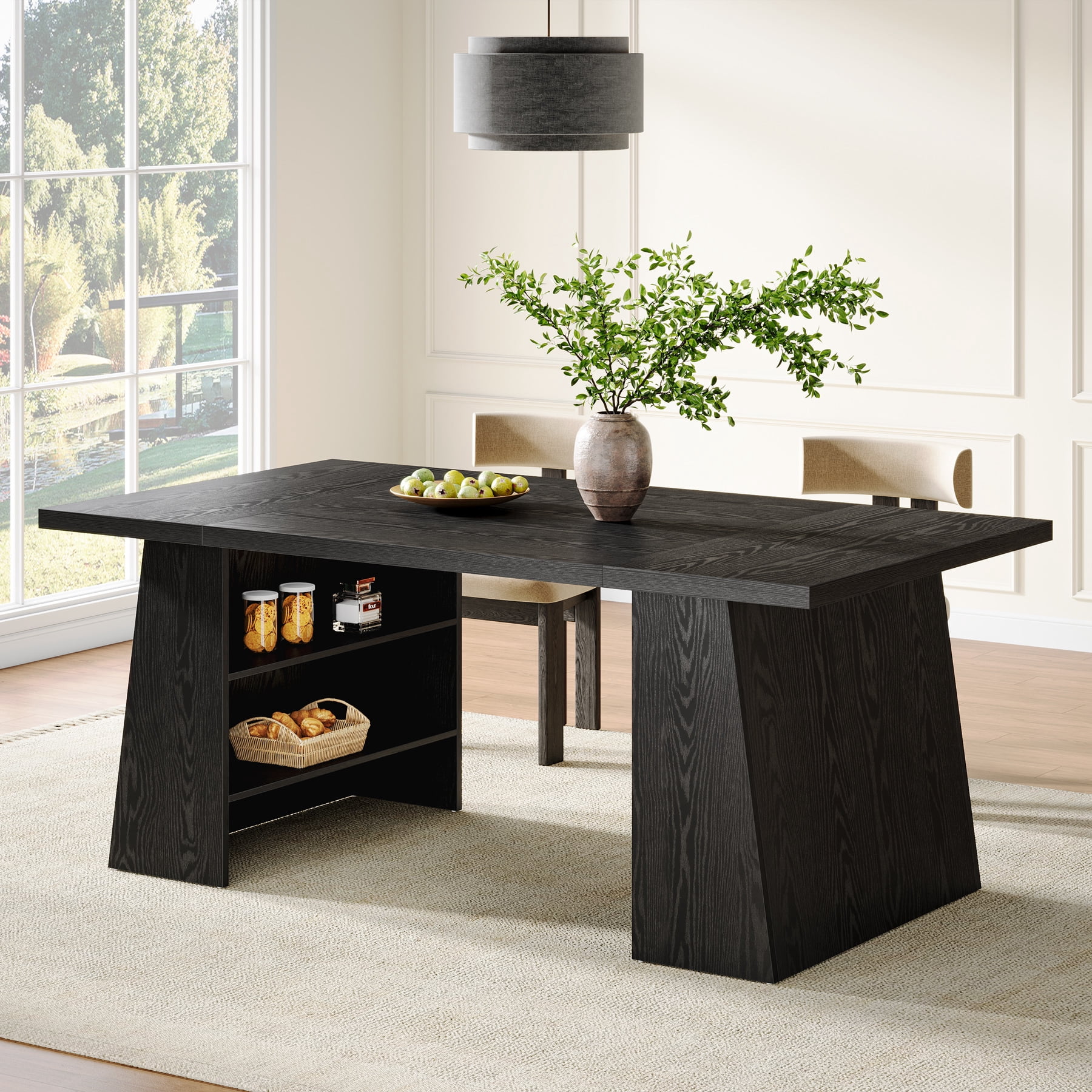 Tribesigns 63" Black Dining Table for 4-6, Rectangular Wood Kitchen Table for Kitchen, Dining Room
