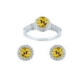 thumbnail image 4 of ADIRFINE 925 Sterling Silver Colored Cubic Zirconia Halo Ring Earrings Set, 4 of 5