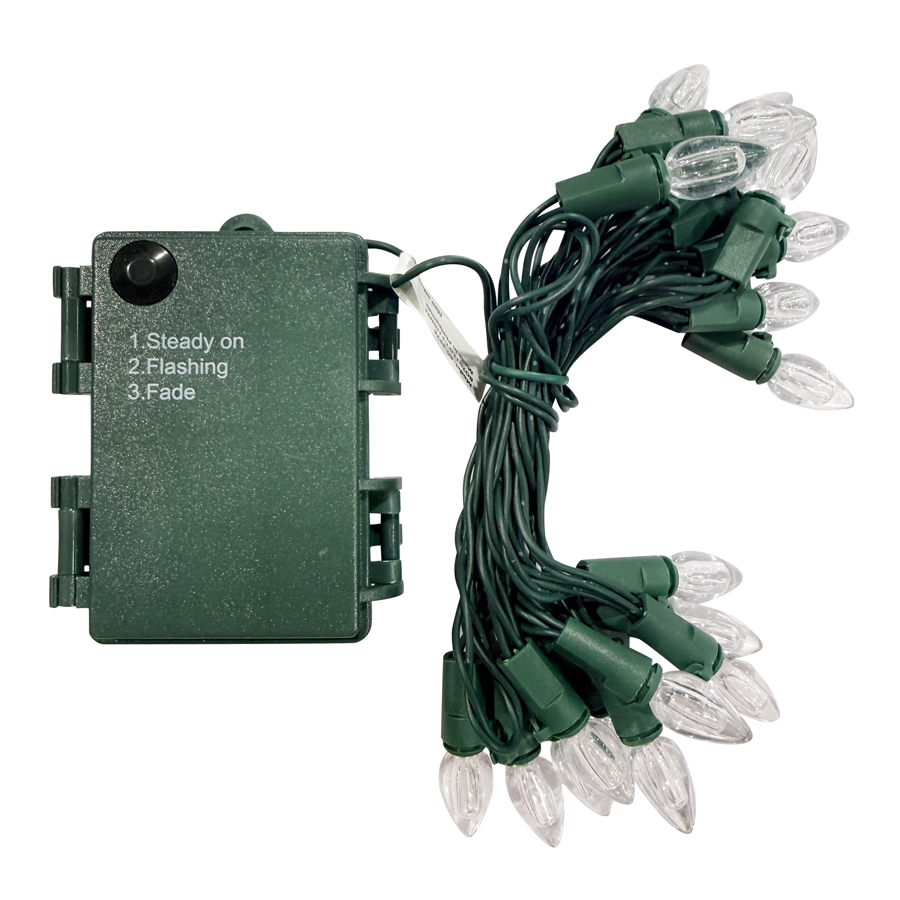 Indoor 20-Count Battery-Operated LED Smooth C3 Christmas String Lights, Warm White, Green Wire, 6.3', by Holiday Time