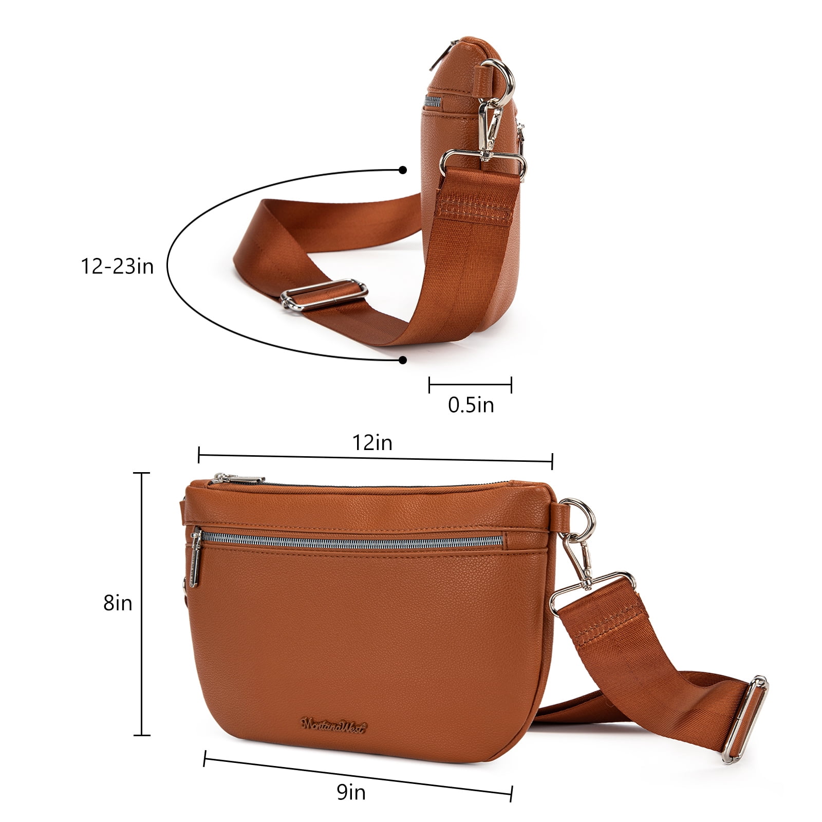 Montana West Crossbody Bag for Women with Dual Zipper Pockets, Brown