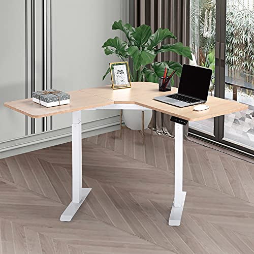 UNICOO® L Shaped Dual Motor Electric Height Adjustable Standing Desk, Computer Corner Desk, L Shaped Standing Desk, Standing Desk L Shape, Standing L Desk for Home Office (Light Oak)