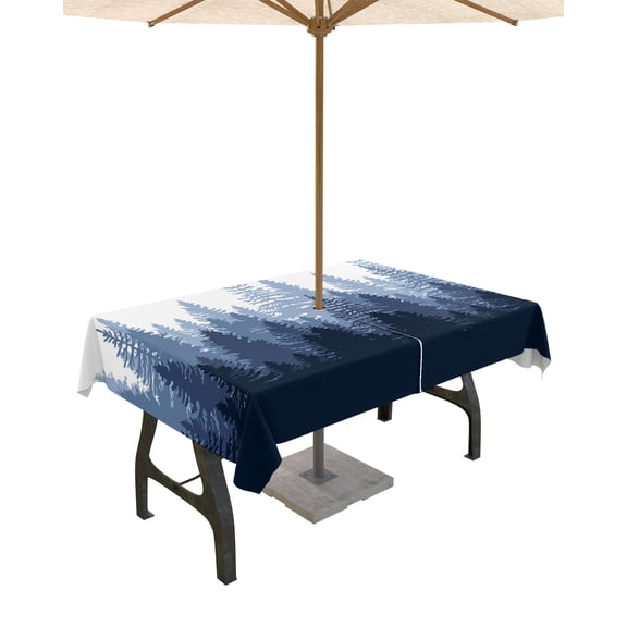 Outdoor Tablecloth with Umbrella Hole for Patio/Picnic/Party/Camping, Blue Forest, Waterproof Table Cloth Rectangle Table Cover Washable, Modern Abstract Gradient Aesthetics Colored 54"x 80"
