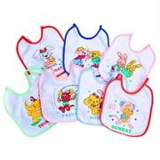 7pcs/set Reusable Baby Bibs Feeding Cartoon Cotton Absorbent Burp Drooling Teething Cloth Towel