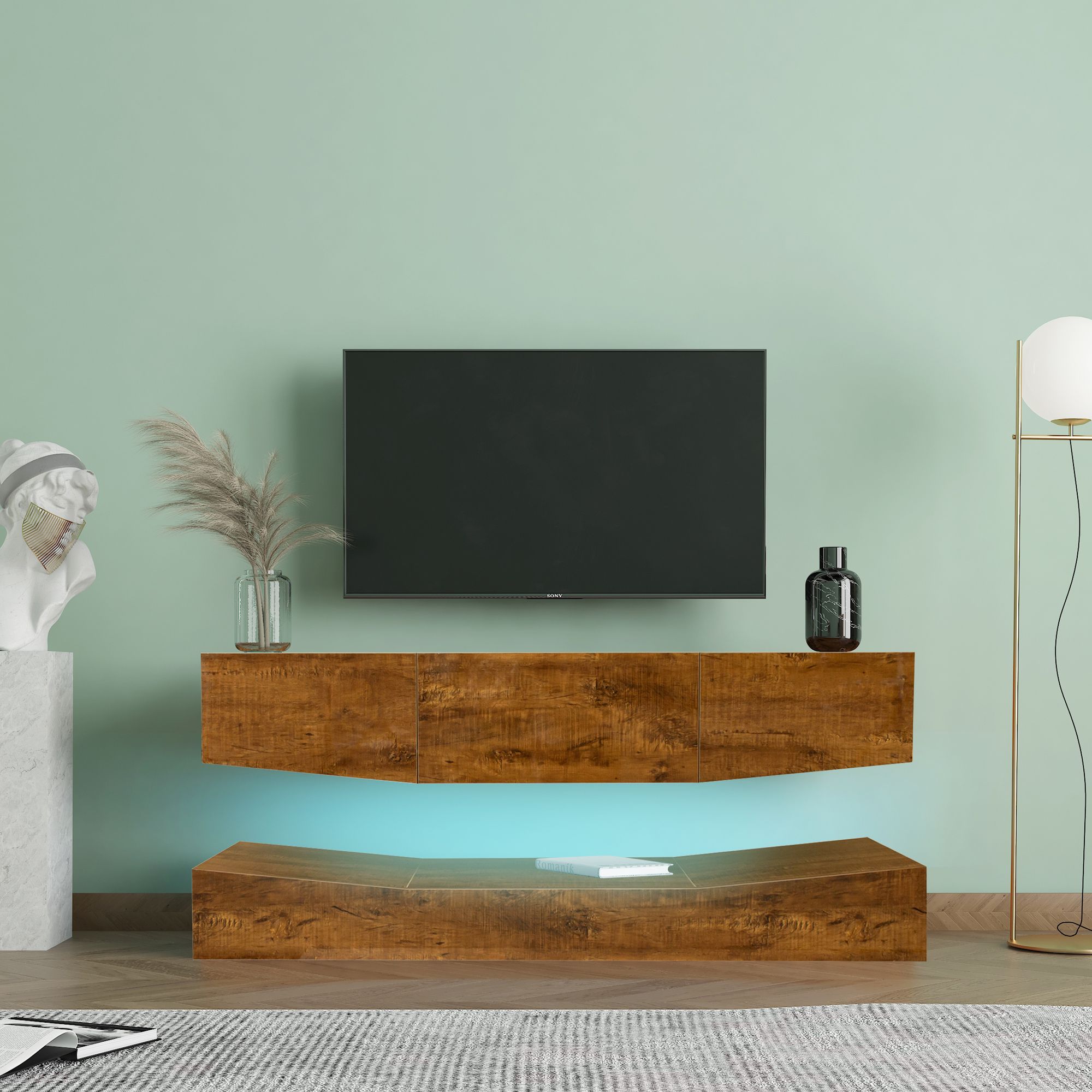 WEIGHTLESS Wall-mounted oak TV cabinet with cable management By Deodara