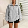 thumbnail image 4 of Horkkom Quarter Zip Pullover Women Long Sleeve Oversized Sweatshirt Casual Loose Sweatshirt with Pocket M, 4 of 9