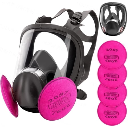 NOBRAND Full Face Respirator Mask with Activated Carbon Filter, Reusable, Against Chemicals Organic Vapor, 5 Piece, Full Face Cover with 2097 Filters