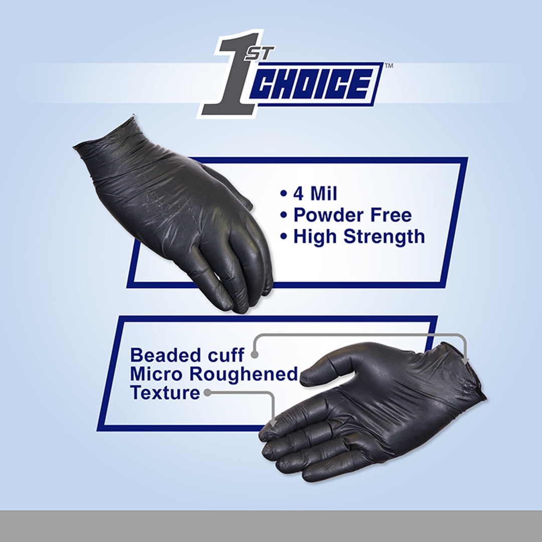 1st Choice Nitrile LatexFree Medical Disposable Gloves, XLarge, Black, 100/Box