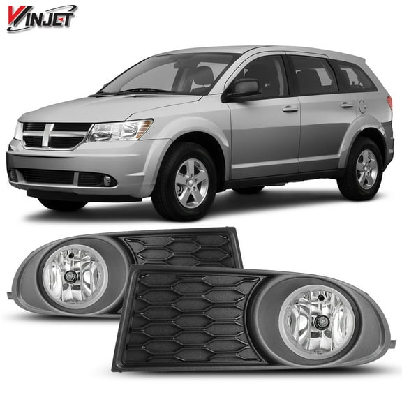 Winjet Halogen Clear Lens Fog Lights Pair Set for 2010-2019 Dodge Journey, Wiring Kit and Switch Included