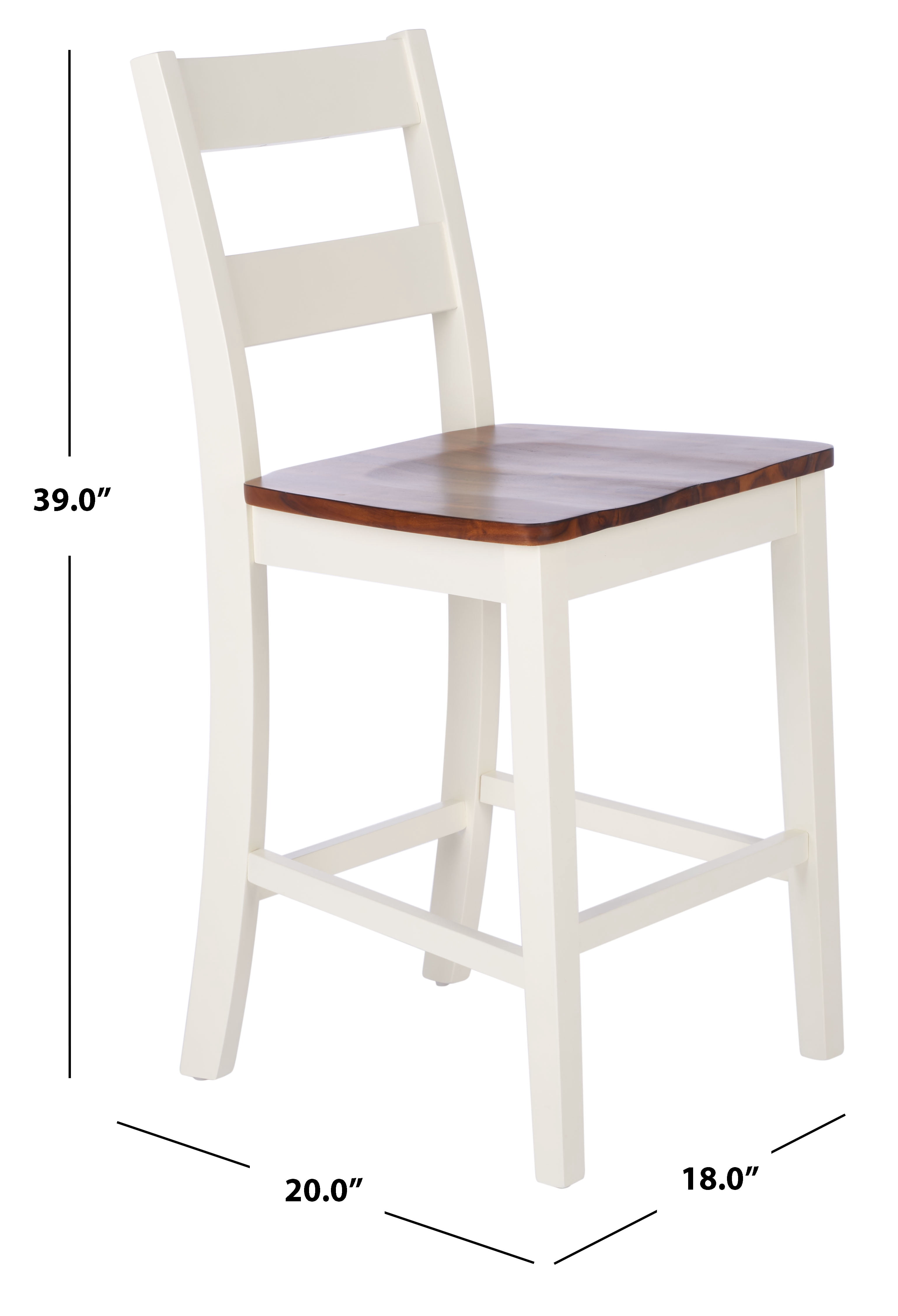 SAFAVIEH Yuri Modern Wood Counter Stool with Footrest, White/Natural, Set of 2