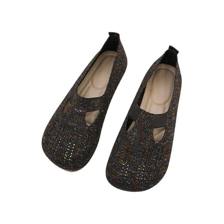 

Colisha Womens Slip On Walking Shoe Closed Toe Flats Knit Upper Ballet Flat Ladies Comfort Casual Shoes Black 4.5