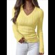 thumbnail image 2 of Suéter de Punto de Larga para Mujer, Jersey Ajustado con Cuello en V, Moda de Otoño, Atuendos Informales de Negocios para Otoño. Amarillo M, 2 of 10