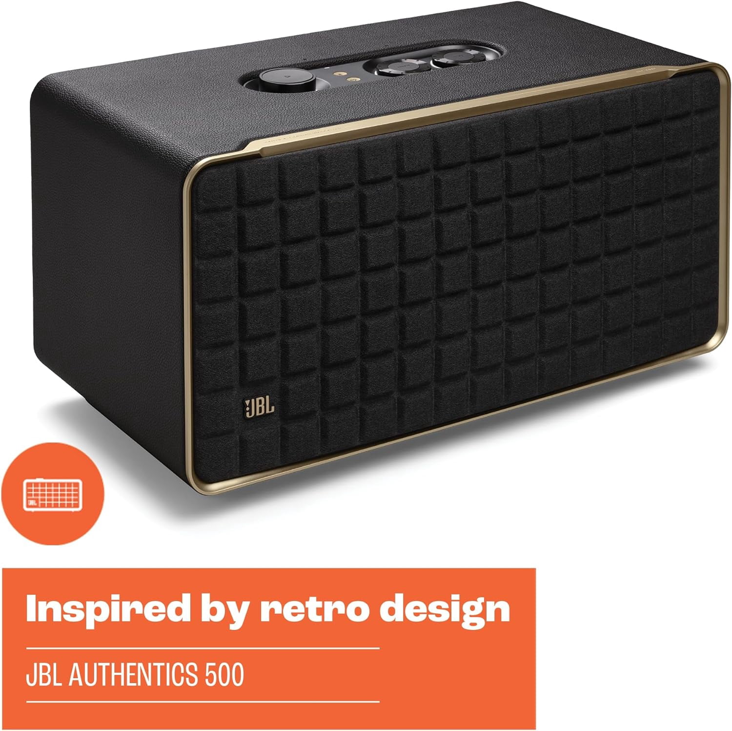 Open Box JBL Authentics 500 - Hi-fidelity smart home speaker with Wi-Fi, Bluetooth and Voice Assistants with retro design - Black