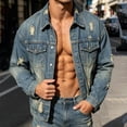 thumbnail image 4 of Ripped Denim Jackets for Men Washed Vintage Distressed Loose Workwear Jacket with Pockets Spring Summer Style High Street Cool And Edgy Denim Clothing, 4 of 8
