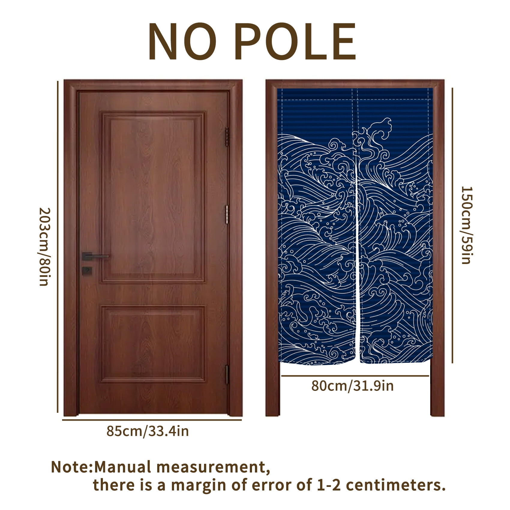 Noren Doorway Curtain Japanese Style Wave Printed Linen Window Treatment Door Tapestry for Home Decoration 33.5"x67",Navy Blue