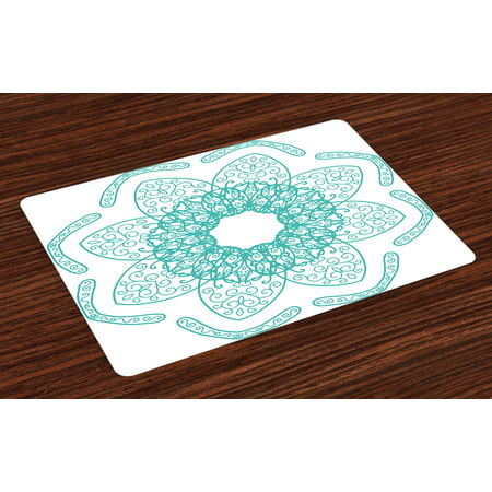Arabesque Placemats Set of 4 Persian Style Oriental Floral Pattern with Middle Eastern Authentic Bohemian Effects, Washable Fabric Place Mats for Dining Room Kitchen Table Decor,Seafoam, by
