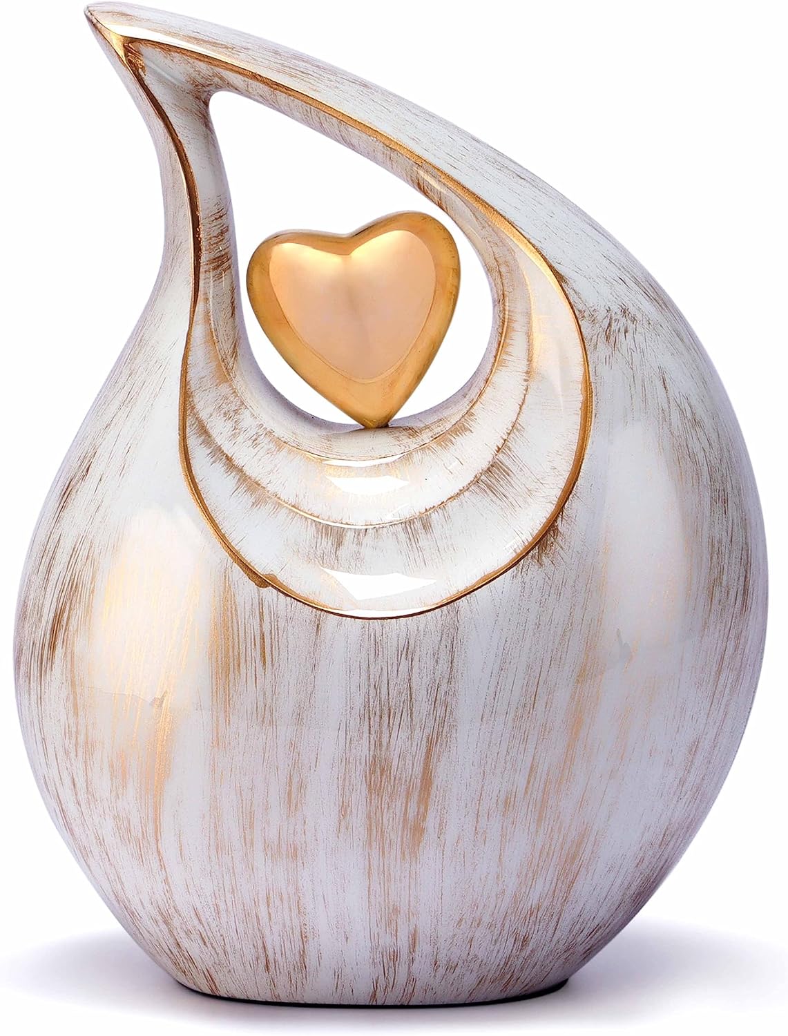 White Golden Teardrop Heart Urn for Human Ashes| Cremation Urns for Adult Ashes |Burial Ash Urn for Men & Women | Decorative Cremation Earns for Man/Male/Female & Humans | Large | 2.5 Litre Capcity