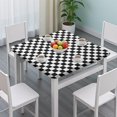 thumbnail image 3 of Black and White Checkered Pattern Square Fitted Tablecloth with Elastic Edge,Square Table Cover,Washable Elastic Table Cover for Home Kitchen Party Decor 34"x34", 3 of 6